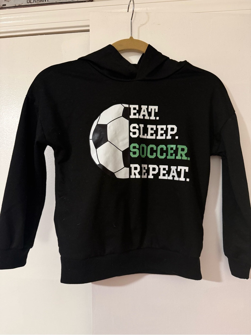 Kids Black 'Eat. Sleep. Soccer. Repeat.' Hoodie Size 7/8